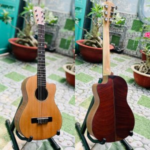guitarlele cao cấp Hồng Đào Cườm mặt Thông solid dáng khuyết